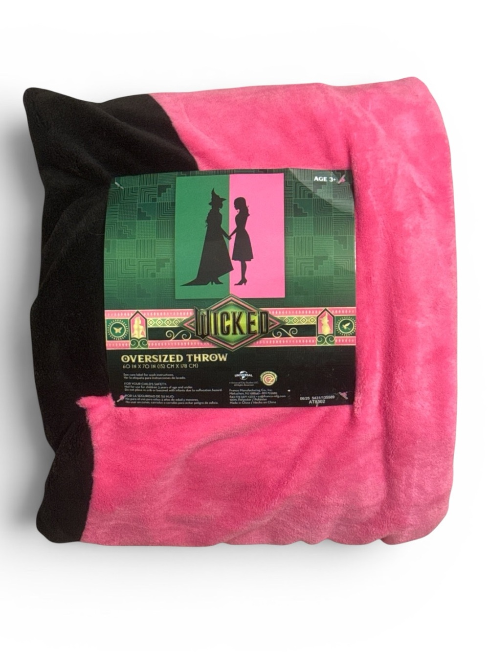Wicked Inspired Pink & Green Fleece Throw Blanket 50x70 Elphaba Glinda